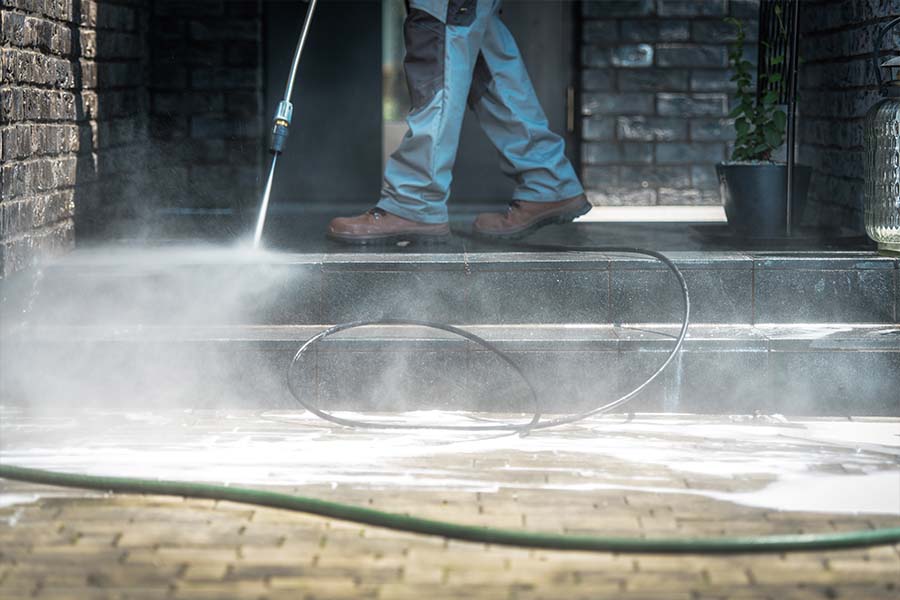 Power washing stairs clean.